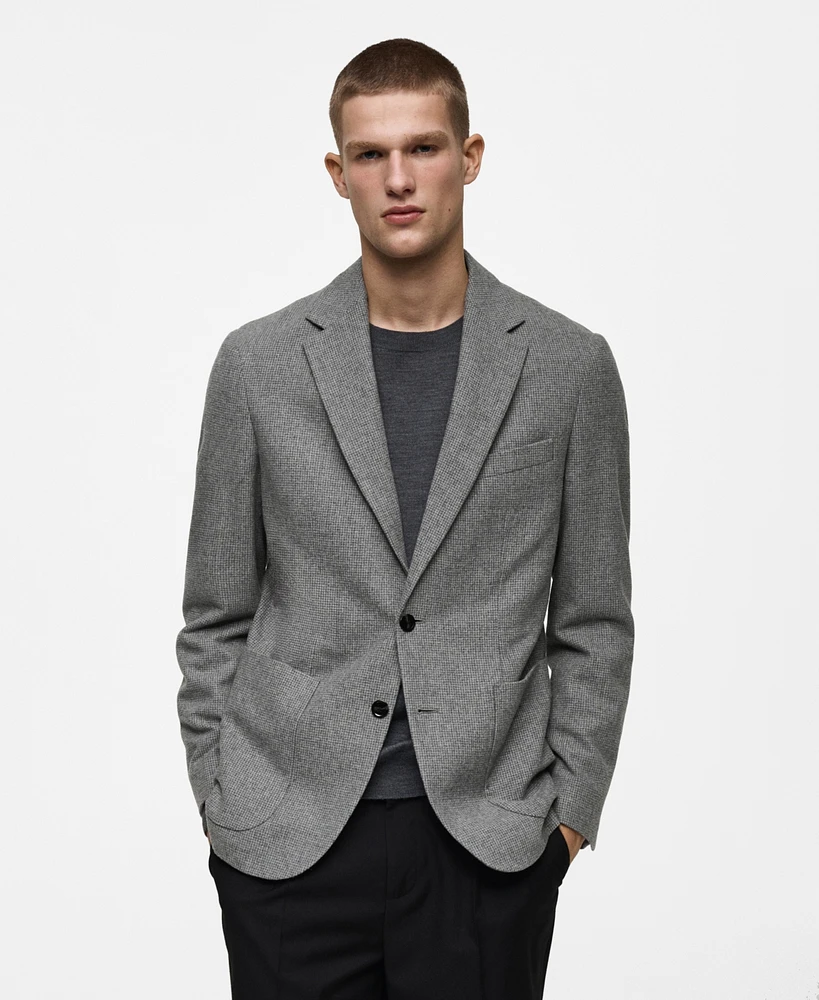 Mango Men's Eu Slim-Fit Micro-Houndstooth Wool Blazer