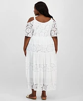 Robbie Bee Plus Scoop-Neck Cold-Shoulder A-Line Dress