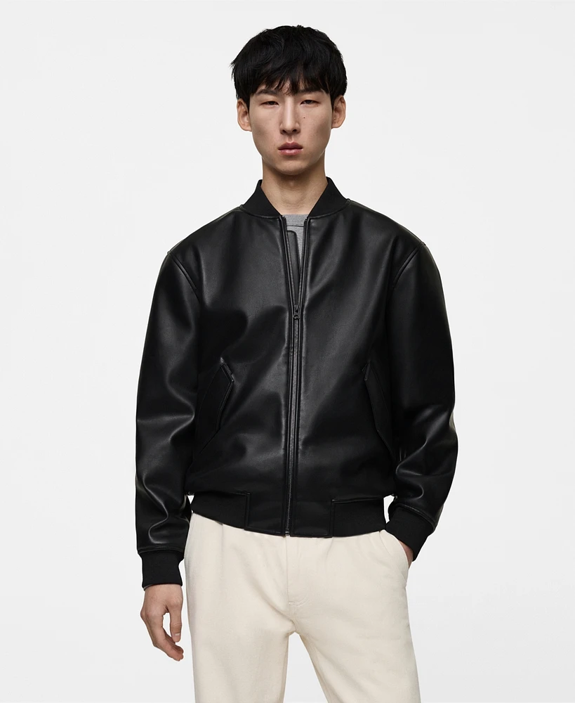 Mango Men's Faux-Leather Bomber Jacket