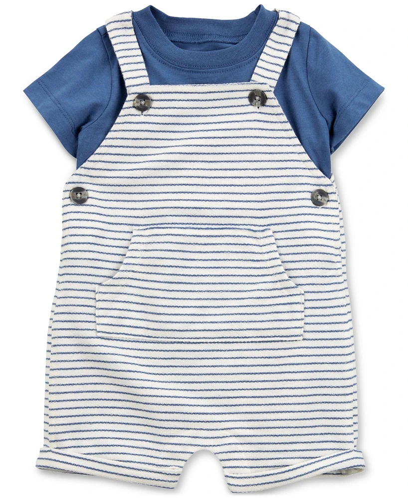 Carter's Baby Boys 2-Pc. Cotton T-Shirt & Striped Shortall Set