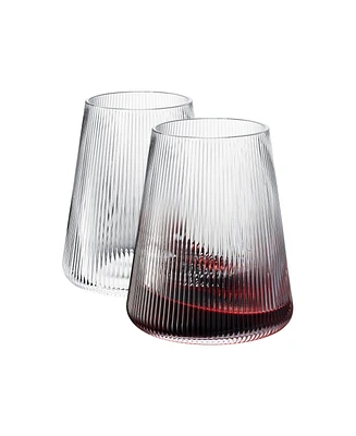 The Wine Savant Stemless German Design Ribbed Wine Glasses, Set of 2