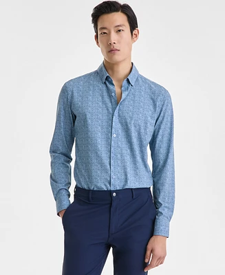 Alfani Men's Illusion Long Sleeve Geo Print Button-Front Performance Shirt, Exclusively at Macy's