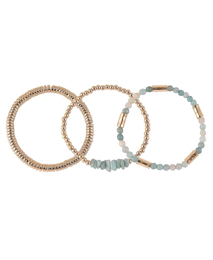 Rachel Rachel Roy Gold Tone and Semi-Precious Bead 3pc Stretch Bracelet Set