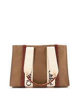 Pre-Owned Chloe Medium Woody Tote Tweed with Canvas