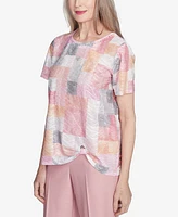 Alfred Dunner Petite Estate of Mind Textured Colorblock Crew Neck Top