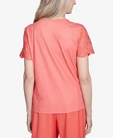 Alfred Dunner Petite Catalina Island Lace Trimmed Textured Top