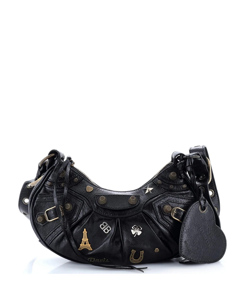 Pre-Owned Balenciaga Xs Le Cagole Giant Studs Shoulder Bag Pin Embellished Leather