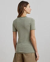 Lauren Ralph Petite Striped Stretch Cotton Crewneck Tee