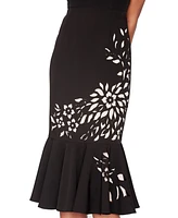 Shani Women's Laser Cut Flounce-Hem Midi Dress
