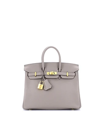 Pre-Owned HERMES Birkin 25 Handbag Grey Novillo with Gold Hardware