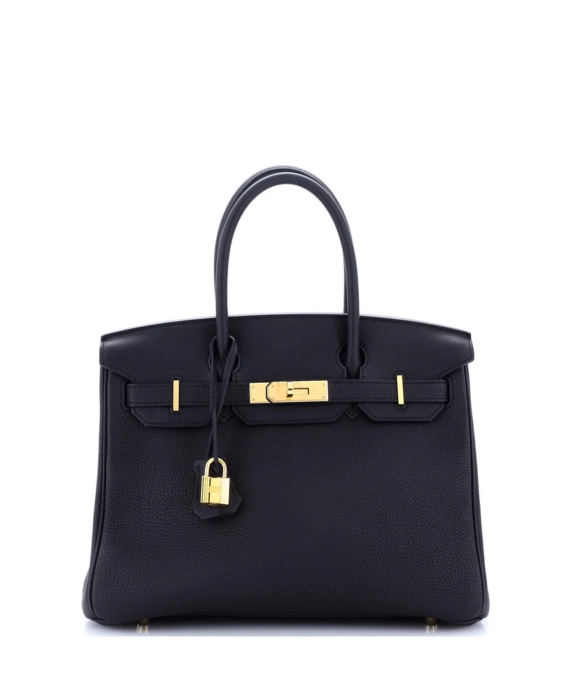 Pre-Owned HERMES 30 3-in-1 Birkin Bag Black Togo and Swift with Toile and Gold Hardware