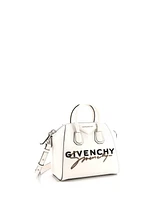 Pre-Owned Givenchy Small Antigona Bag Logo Embroidered Leather