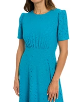 London Times Women's Round-Neck Short-Sleeve A-Line Dress