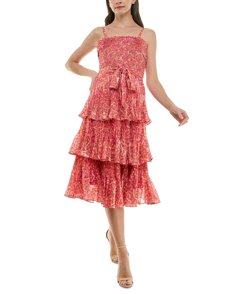 Taylor Women's Printed Pleated Tiered Midi Dress