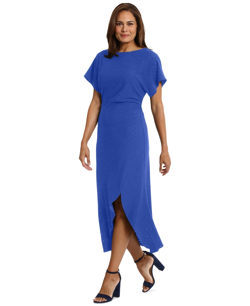 London Times Women's Boat-Neck Flutter-Sleeve Dress
