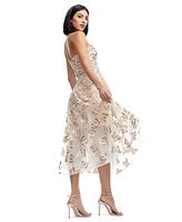 Dress the Population Women's Briella Butterfly Sequin Strapless Fit & Flare