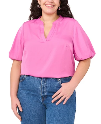 Vince Camuto Plus Split-Neck Puffed-Sleeve Top