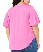 Vince Camuto Plus Split-Neck Puffed-Sleeve Top