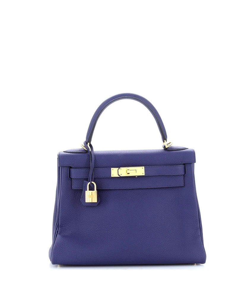 Pre-Owned HERMES Kelly 28 Handbag Blue Togo with Gold Hardware