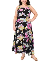 Vince Camuto Plus Floral Smocked Back Tiered Sleeveless Maxi Dress