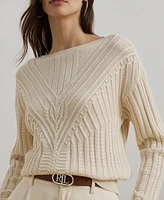 Lauren Ralph Petite Cable-Knit Cotton-Blend Boatneck Sweater