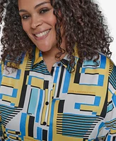Karl Lagerfeld Paris Plus Oversize Button-Front Utility Blouse