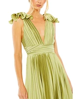 Women's Ruffle Top Sleeveless V Neck Pleated Gown