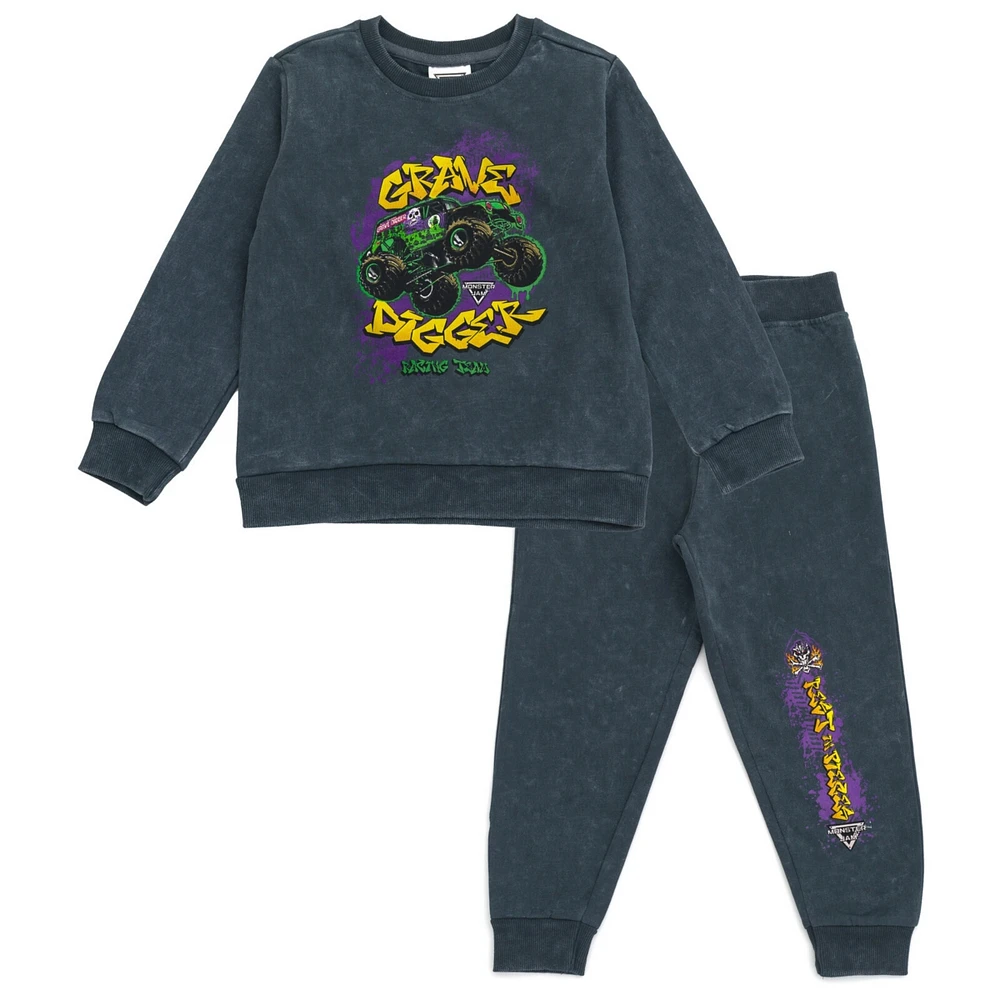 Monster Jam Toddler Boys Grave Digger Fleece Sweatshirt and Jogger Pants Outfit Set