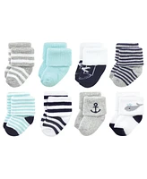 Hudson Baby Cotton Rich Baby Terry Socks 16-Pack, Mint Whale, 0-6 Months