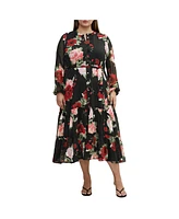 Plus Roma Print Long Sleeve Dress