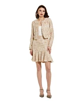 Women's High Waist Pleated Boucle Mini Skirt