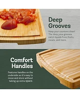 Wood Cutting Board - Bamboo Cutting Board Set, Wooden Cutting Boards for Kitchen with Deep Juice Groove, Side Handles