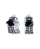 Bling Jewelry Bali Black Crystal Vines Scroll Half Hoop Clip-On Earrings Non-Pierced Ears