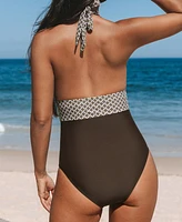 Women's Geo Print Halter One-Piece Swimsuit