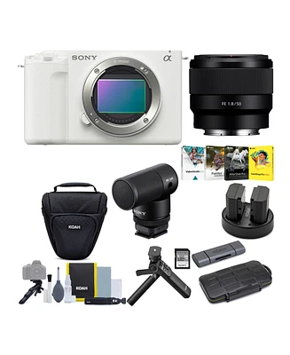 Sony Alpha Zv-E1 Camera with 50mm Lens, Grip, and Shotgun Mic (White) Kit