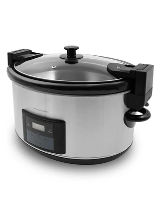 Elite Cuisine 8.5 Quart Stainless Steel Programmable Slow Cooker with locking lid