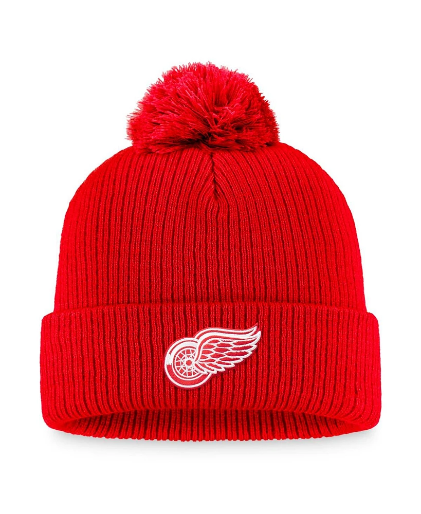 Fanatics Men's Red Detroit Red Wings Core Primary Logo Cuffed Knit Hat with Pom