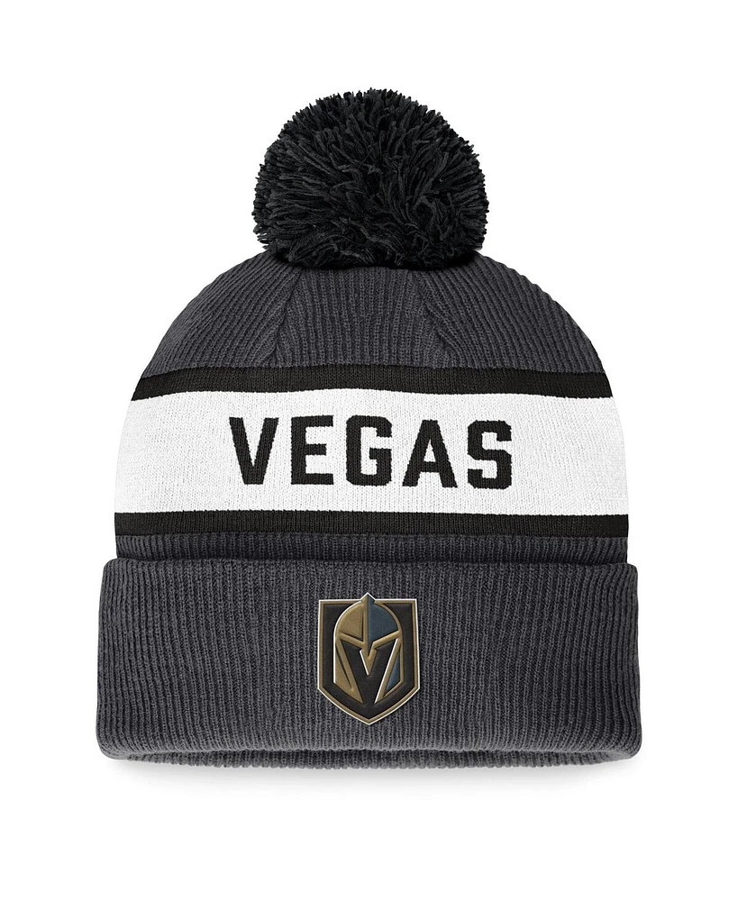 Fanatics Men's Charcoal Vegas Golden Knights Fundamental Wordmark Cuffed Knit Hat with Pom