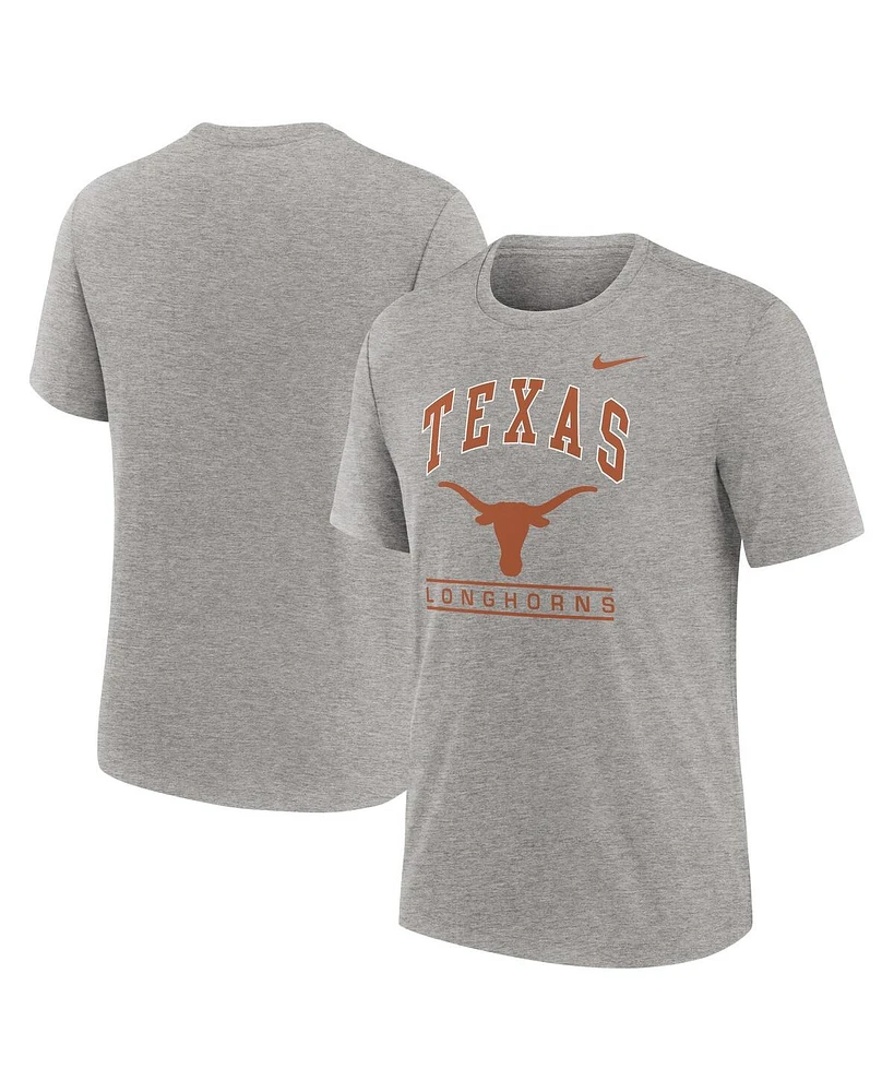 Nike Men's Heather Gray Texas Longhorns Arch Over Logo Tri-Blend T-Shirt