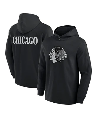 Fanatics Men's Black Chicago Blackhawks Elements Blaze Tri-Blend Long Sleeve Hoodie T-Shirt