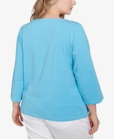 Hearts Of Palm Plus Size It Had To Be Blue Printed 3/4 Sleeve Top