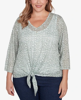 Hearts Of Palm Plus Spring Forward Printed Burnout V-Neck Top