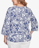 Hearts Of Palm Plus Size Printed Essentials V-Neck Top