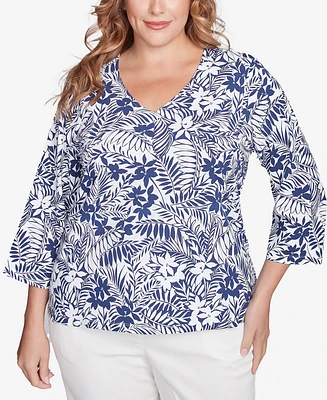 Hearts Of Palm Plus Size Printed Essentials V-Neck Top