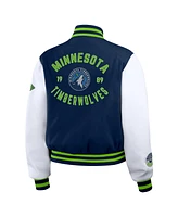 Wear by Erin Andrews Women's Navy/White Minnesota Timberwolves Cropped Varsity Full-Zip Jacket