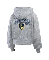 Wear by Erin Andrews Women's Heather Gray Milwaukee Brewers Speckled Fleece Cropped Full-Zip Hoodie