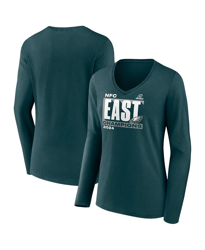 Fanatics Women's Midnight Green Philadelphia Eagles 2024 Nfc East Division Champions Conquer Long Sleeve V-Neck T-Shirt