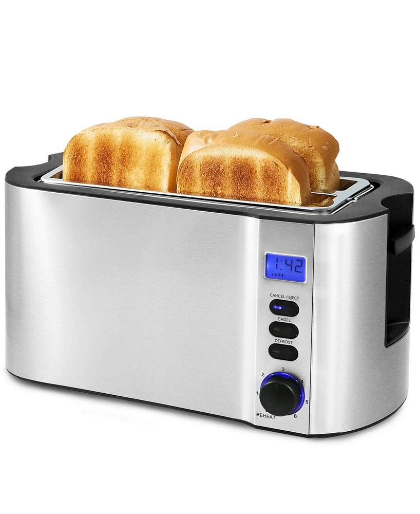 Elite Cuisine 4-Slice Digital, Stainless Steel Long-Slot Toaster