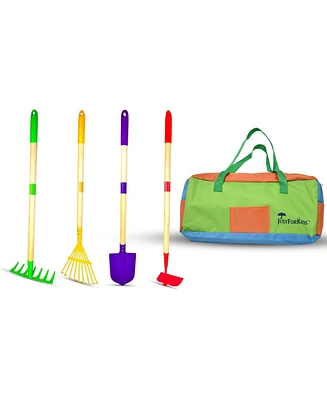 JustForKids Kids Garden Tool Set,detatchble, Portable 4-Piece Multicolored Set for Gardening, 2-Pack with Travel Bag, Ages 5+