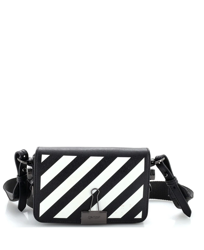 Pre-Owned Off White Mini Binder Clip Flap Bag Striped Leather